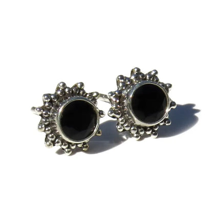 GOLD TROVE Handmade Black Onyx Tiny Silver Studs Jewelry, Onyx Studs, Studs For Gift, Gifts For Her or Him, Minimalist Black Onyx Studs