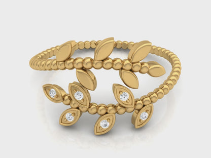 0.02Ct IGI Certified Lab Grown Diamond Round Women's Leaf Design Ring 14K | 18K Gold VS1/G