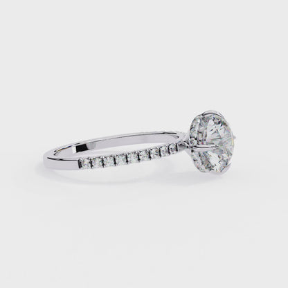 2.67 Carat Round Diamond Pave Engagement Ring with Hidden Halo