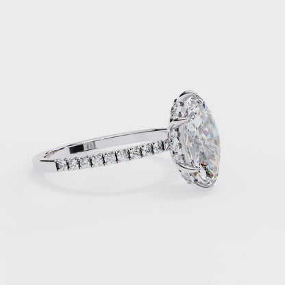 1.72 Carat Marquise Lab grown Diamond Pave Wedding Ring with Hidden Halo