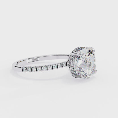 3.53 Carat Cushion Square Diamond Pave Engagement Ring with Hidden Halo