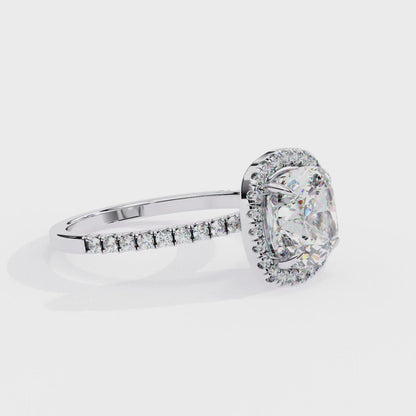 2.09 Carat Cushion Square Diamond Classic Halo Wedding Ring
