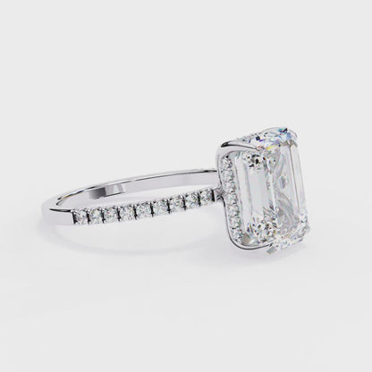 2.8 Carat Emerald Diamond Classic Pave Wedding Ring with Hidden Halo