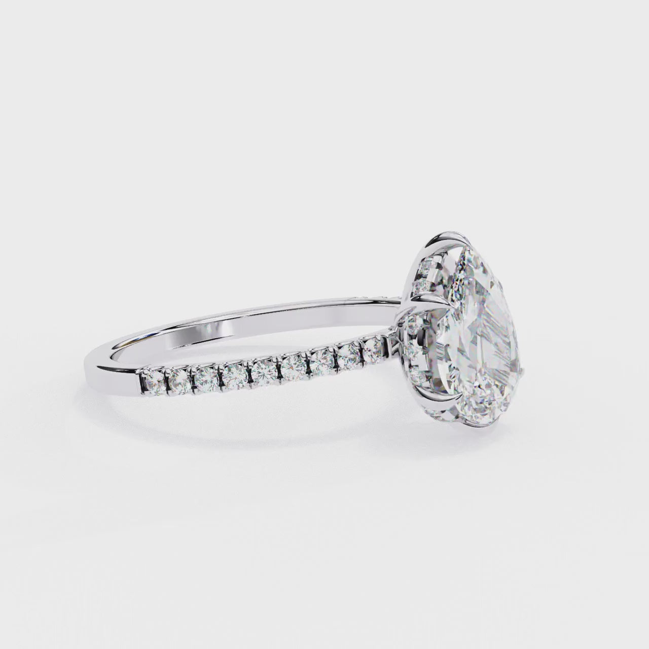2.09 Carat Pear Cut Diamond Classic Pave Engagement Ring with Hidden Halo