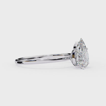 0.89 Carat Pear Cut Solitaire Diamond Minimalist Engagement Ring