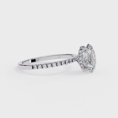 1.44 Carat Oval Diamond Minimalist Pave Engagement Ring with Hidden Halo