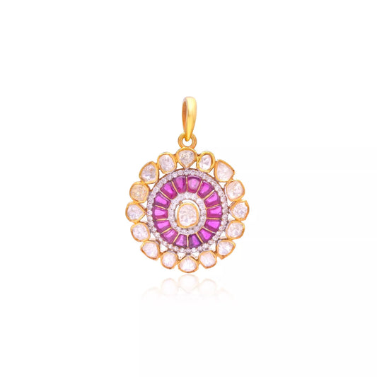 Natural Polki Diamond Pendant Vintage Gold Plated 925 Sterling Silver Women Gift